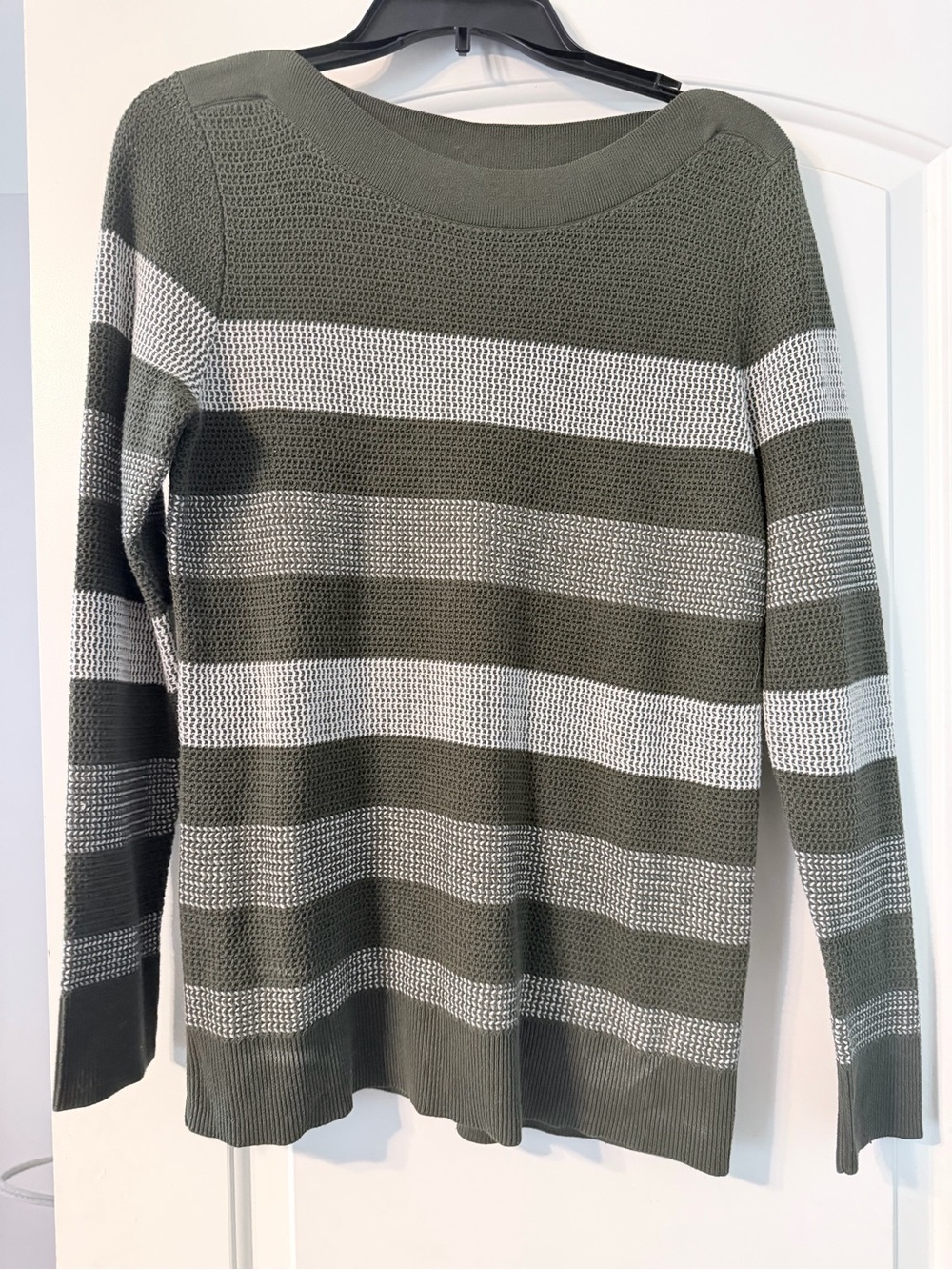 Market & Spruce Olive and Cream Striped Open-Knit Sweater